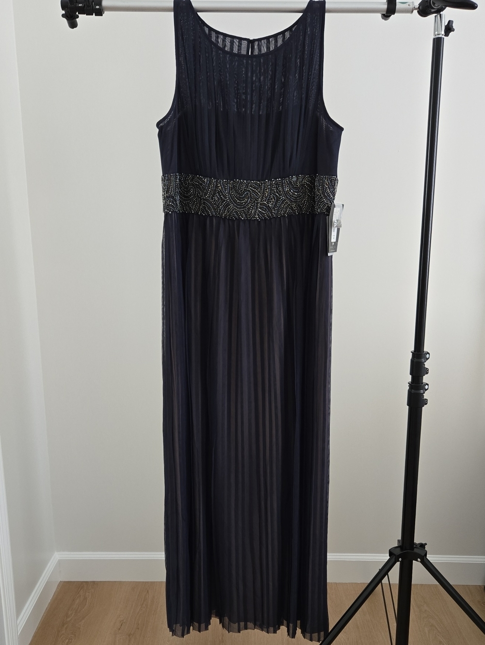 JS Boutique Navy Sleeveless Maxi Dress with Beaded Waistband